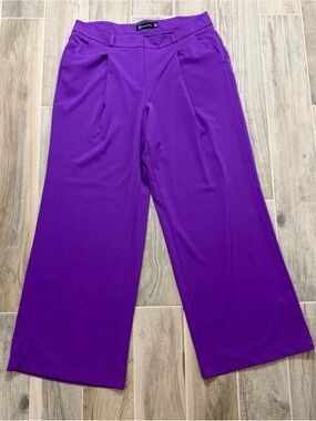 New York & Company Wide Leg Pleated Pants - Vibrant Purple Size XL